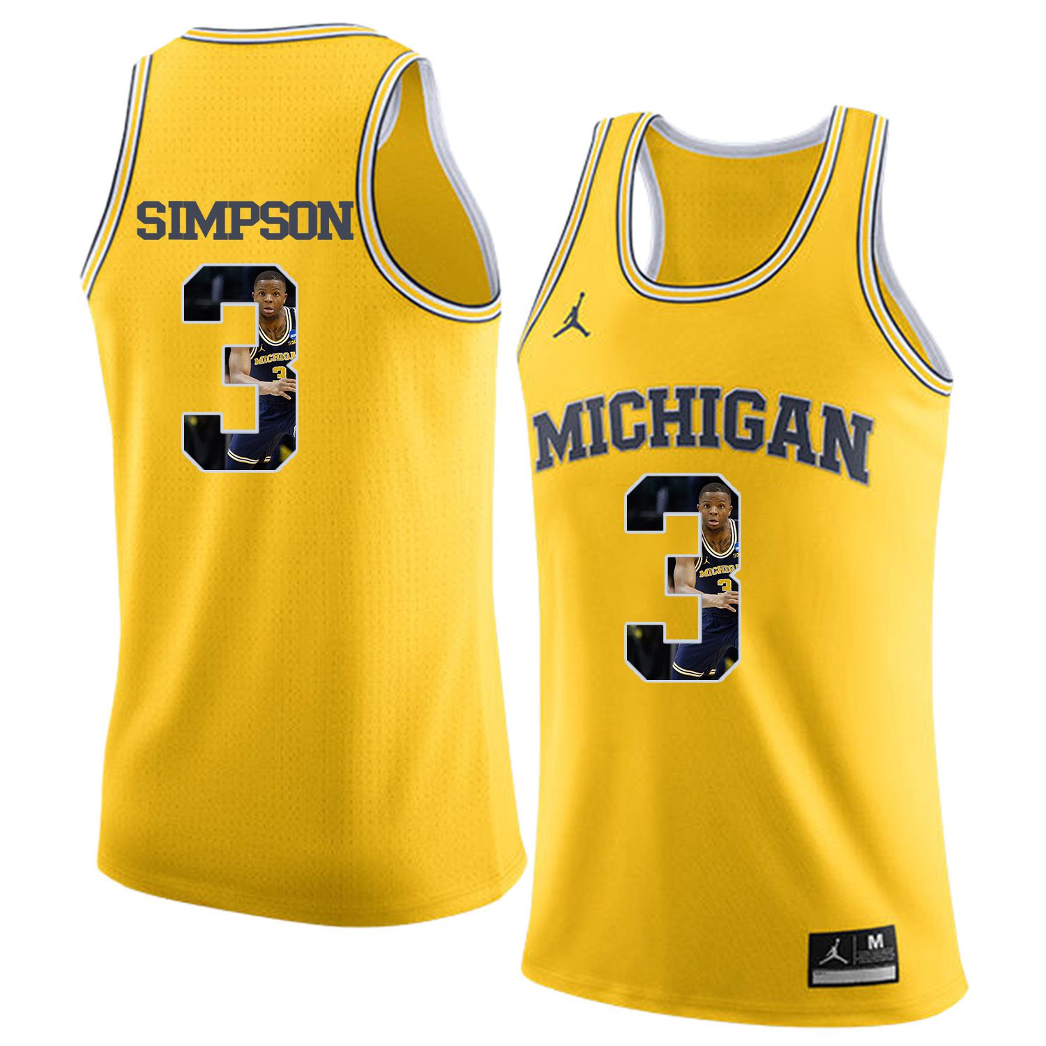 Men Jordan University of Michigan Basketball Yellow #3 Simpson Fashion Edition Customized NCAA Jerseys->customized ncaa jersey->Custom Jersey